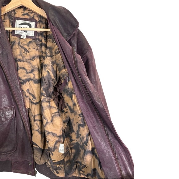 Vintage Fox Run Leather Aviator Bomber Full Zip Up Jacket Size Medium - Picture 7 of 9